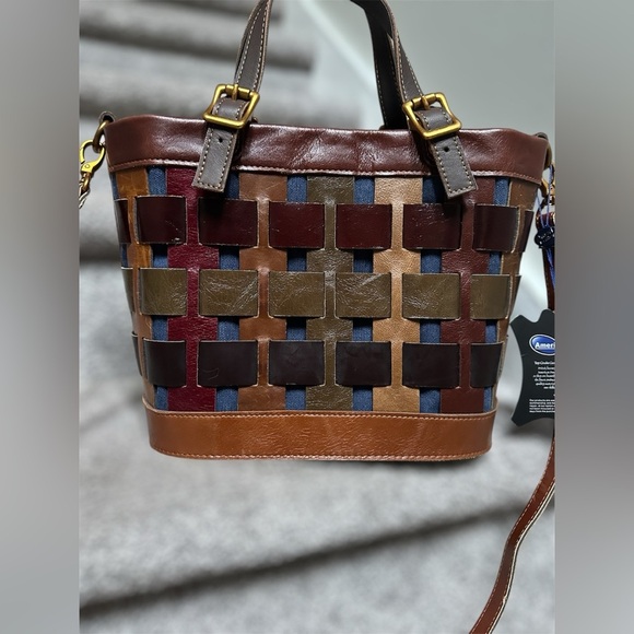 NEW Amerileather Dorgon Leather Rainbow Bucket/Basket Handbag (#1280-9) - Picture 3 of 9